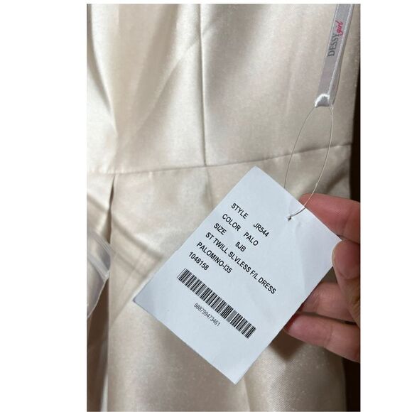 Dessy Girl Satin Twill Sleeveless Full Length Palomino Dress NWT Size 8 Junior - Picture 7 of 8